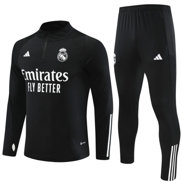 23-24 Real Madrid black with white stripe half zipper sweater tracksuit - Image 4