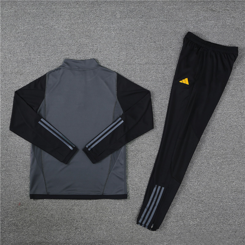 004-119 23-24 Real Madrid dark gray with black arms half zipper sweater tracksuit