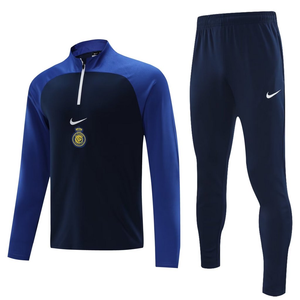 23-24 Riyadh navy blue with color blue arm half zipper sweater tracksuit