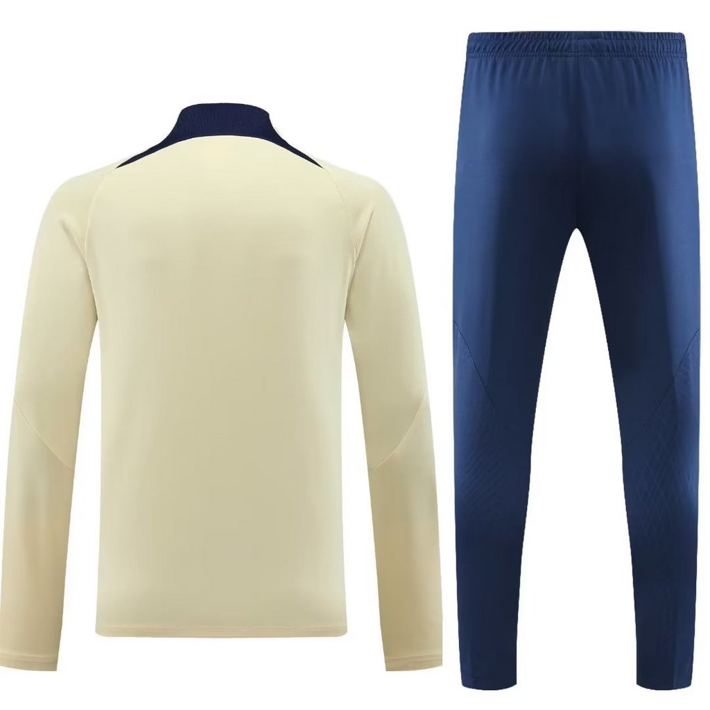 23-24 PS G beige with navy blue half zipper sweater tracksuit