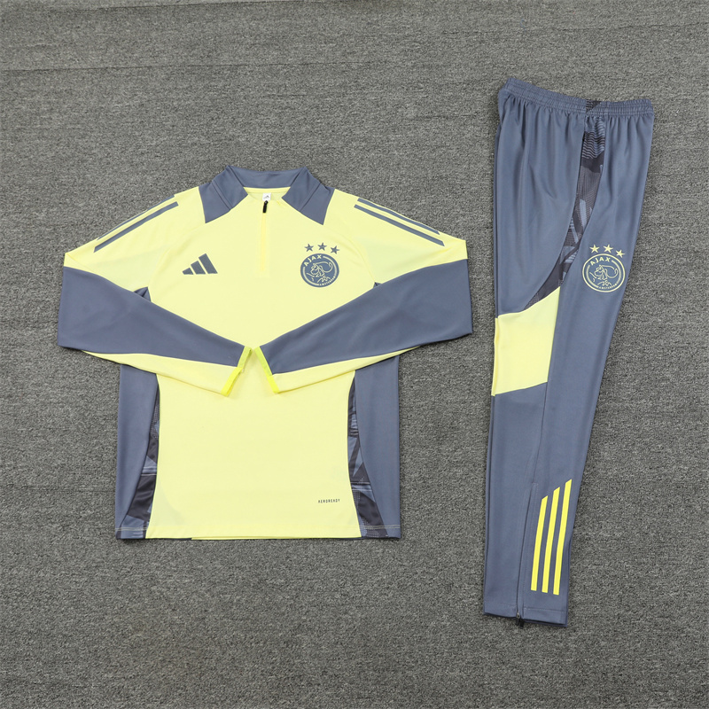 24-25 Ajax light yellow with gray half zipper training tracksuit