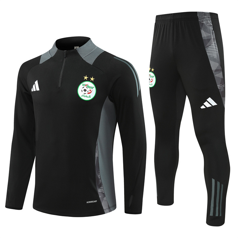004-132 24-25 Algeria black with gray half zipper training tracksuit