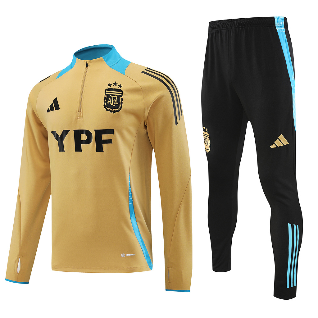24-25 Argentina gold with blue half zipper training tracksuit