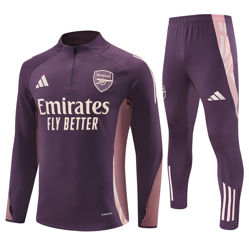 24-25 Arsenal purple with pink stripe half zipper sweater tracksuit