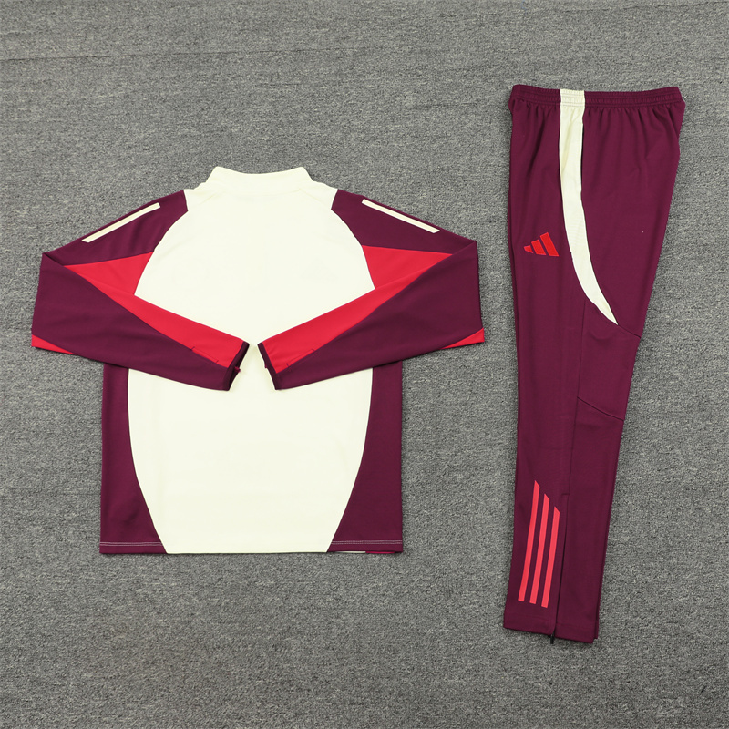 24-25 Bayern beige with dark red half zipper training tracksuit