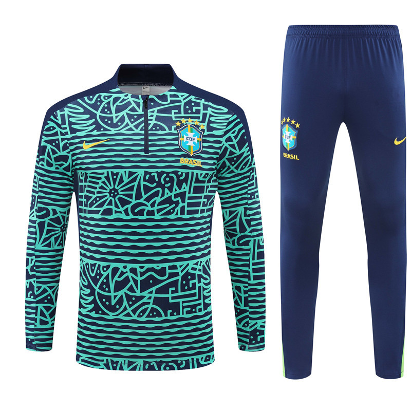 004-144 24-25 Brazil camouflage lake blue half zipper training tracksuit