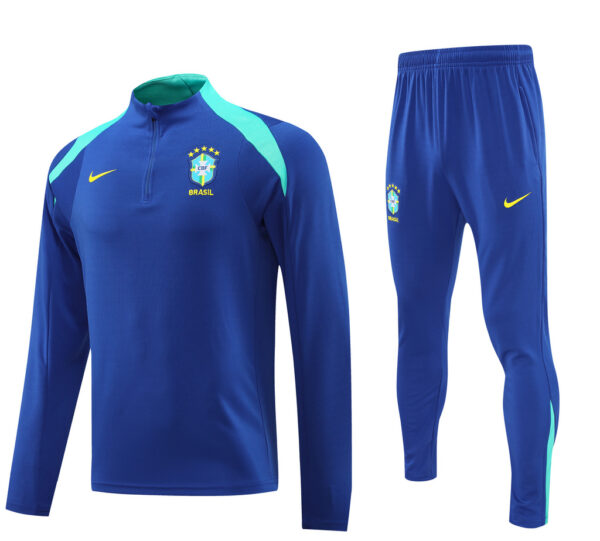 24-25 Brazil color blue half zipper training tracksuit - Image 4