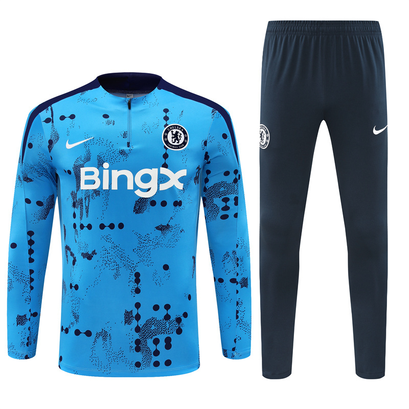 004-147 24-25 Chelsea light blue with navy blue pattern half zipper training tracksuit