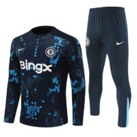 24-25 Chelsea navy blue with light blue pattern half zipper training tracksuit