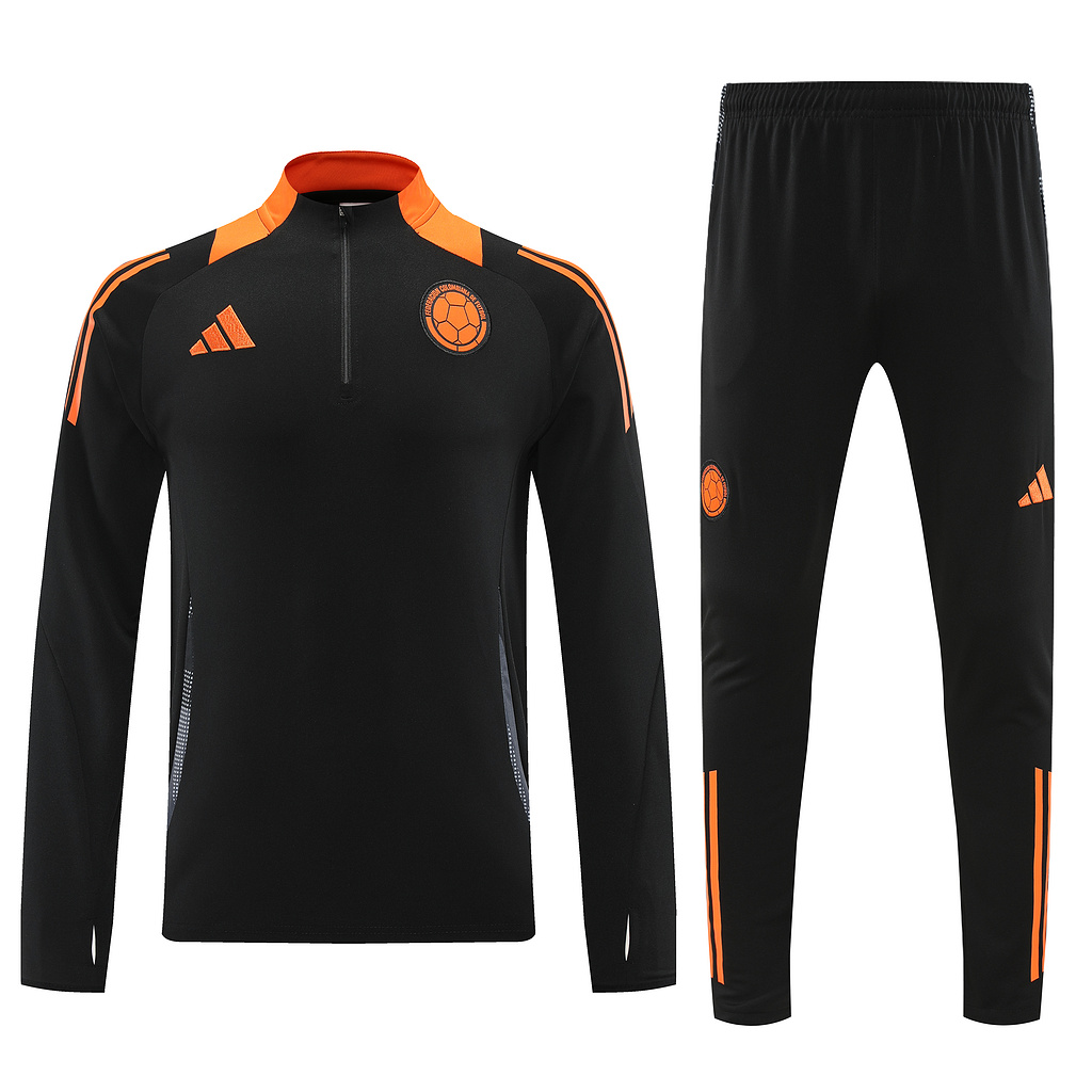 24-25 Colombia black with orange half zipper training tracksuit