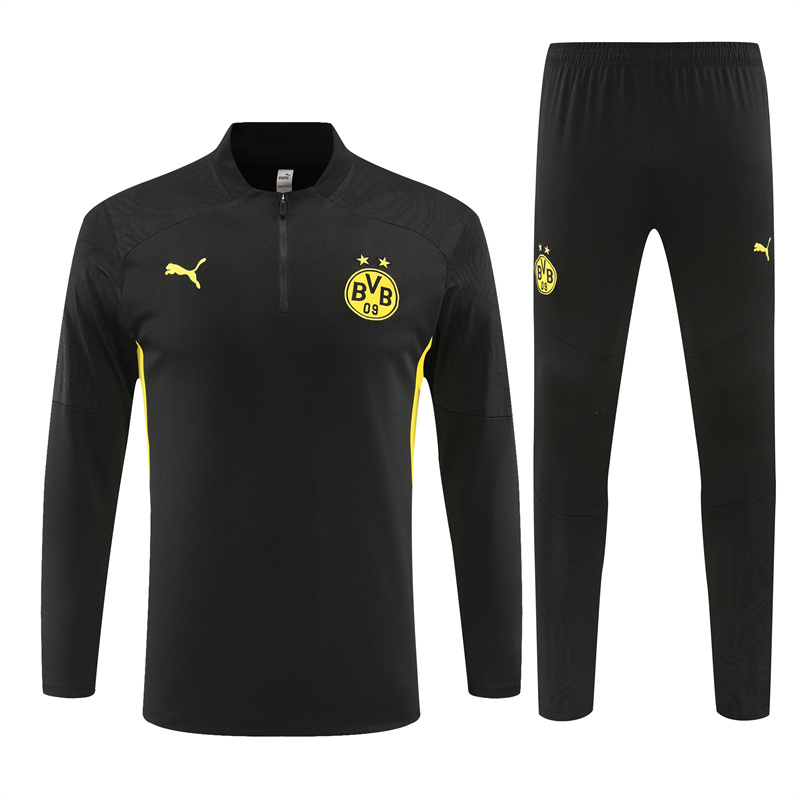 004-151 24-25 Dortmund black with yellow half zipper training tracksuit