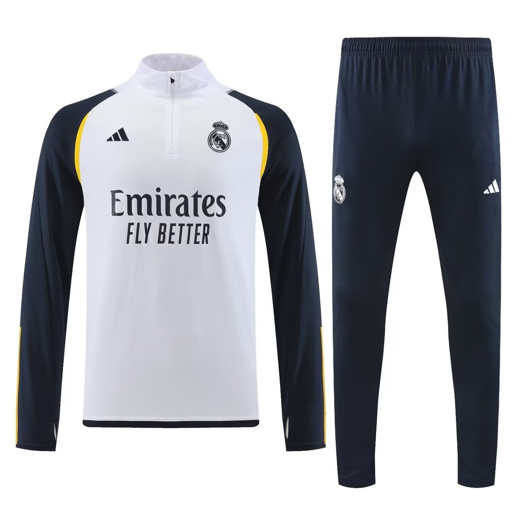 004-16 23-24 Real Madrid white with navy blue half zipper sweater tracksuit