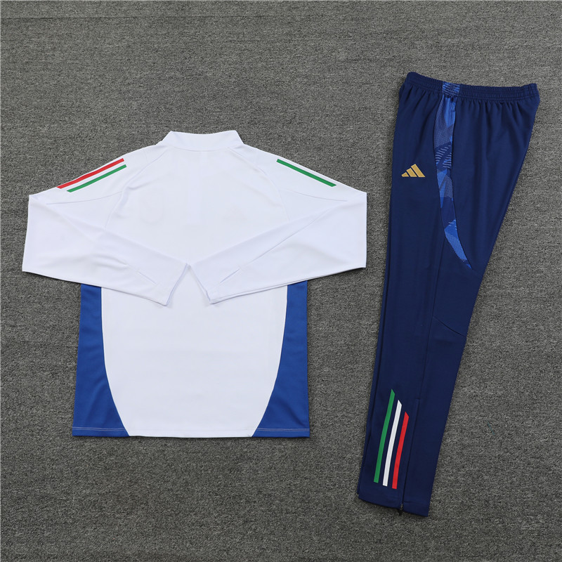 004-162 24-25 Italy white with blue half zipper training tracksuit