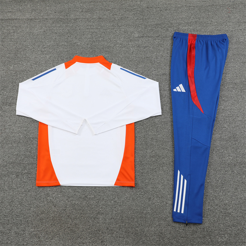 24-25 Japan white with orange and blue half zipper training tracksuit