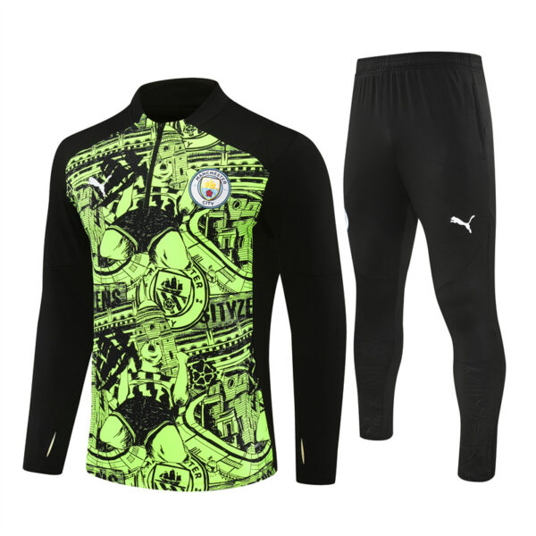 24-25 Man City Fluorescent green with black half zipper training tracksuit - Image 4