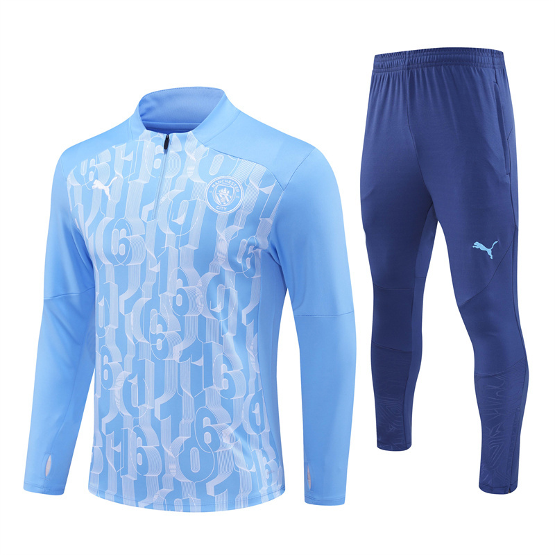 24-25 Man City camo light blue half zipper training tracksuit