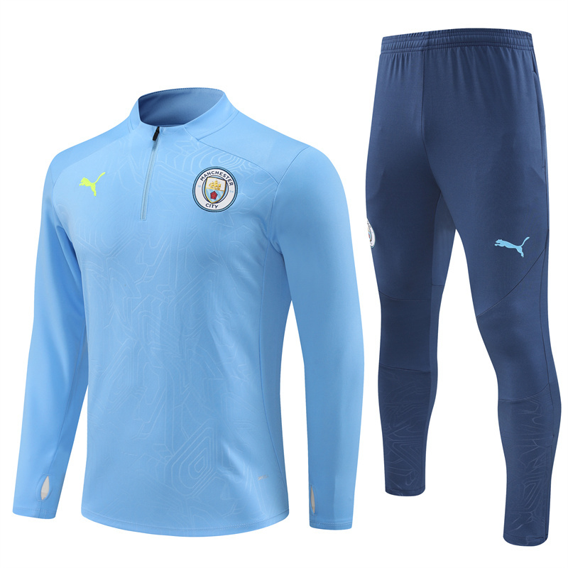 24-25 Man City light blue with embossing half zipper training tracksuit