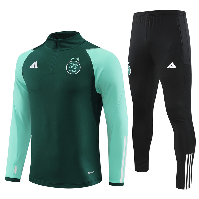 004-17 23-24 Algeria green stripe half zipper sweater tracksuit