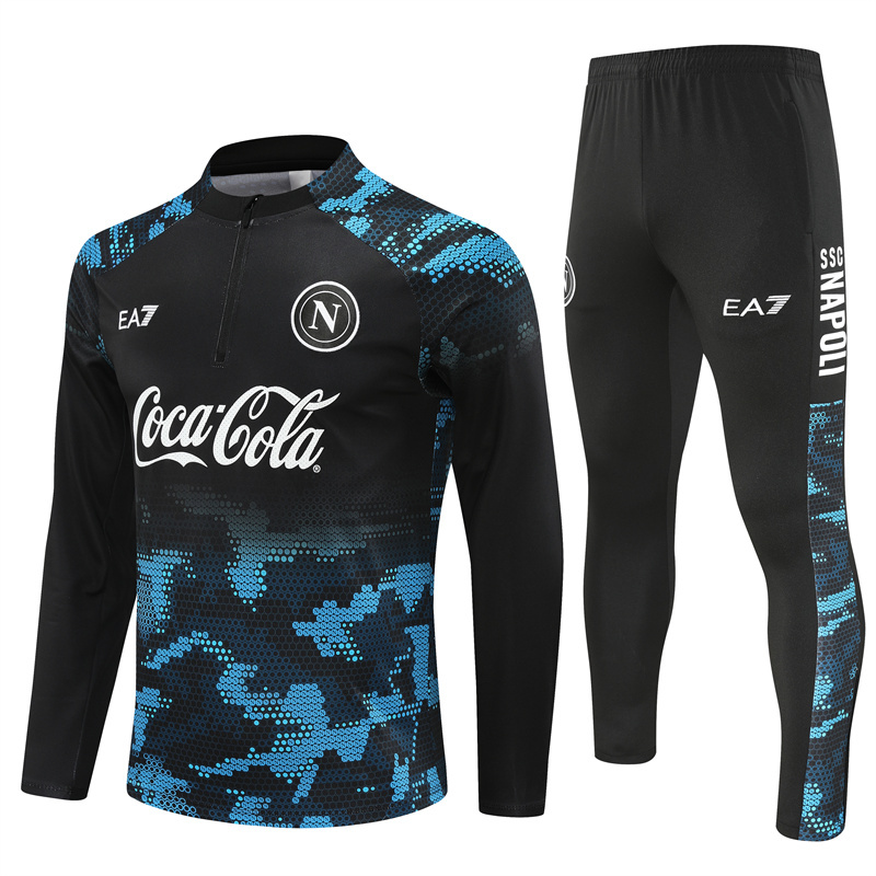 24-25 Napoli black with blue half zipper training tracksuit