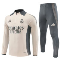 24-25 Real Madrid beige with gray half zipper training tracksuit