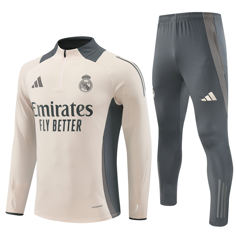 24-25 Real Madrid beige with gray half zipper training tracksuit