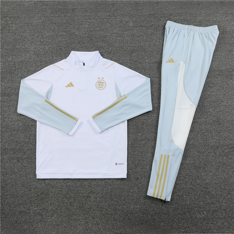 004-20 23-24 Algeria white with gray half zipper sweater tracksuit