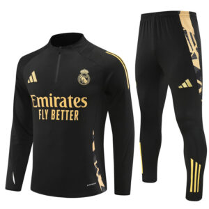24-25 Real Madrid black with gold half zipper training tracksuit - Image 4