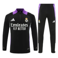 24-25 Real Madrid black with purple half zipper training tracksuit