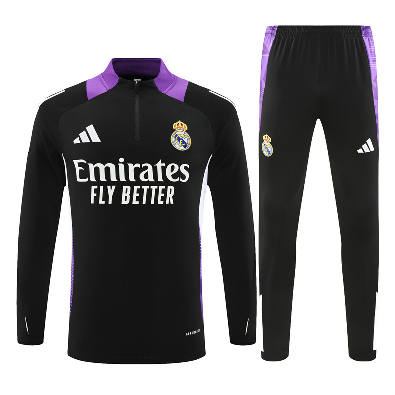 24-25 Real Madrid black with purple half zipper training tracksuit
