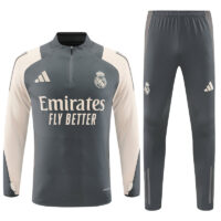 24-25 Real Madrid dark gray with beige half zipper training tracksuit