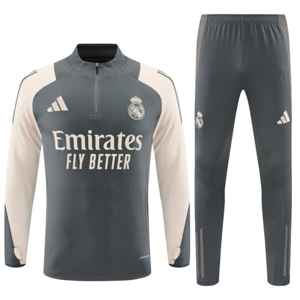 24-25 Real Madrid dark gray with beige half zipper training tracksuit - Image 4