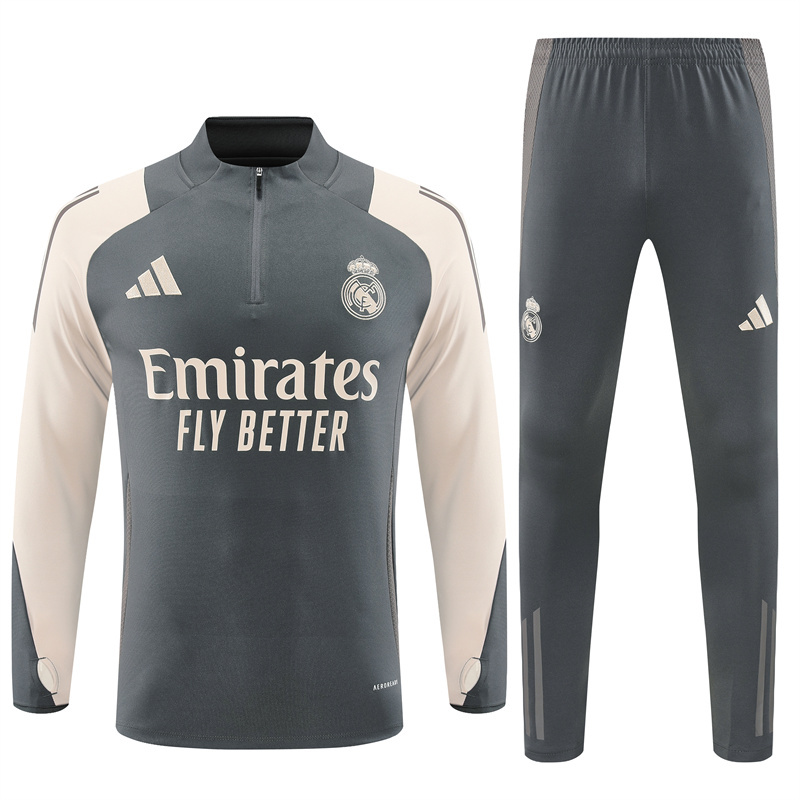 24-25 Real Madrid dark gray with beige half zipper training tracksuit