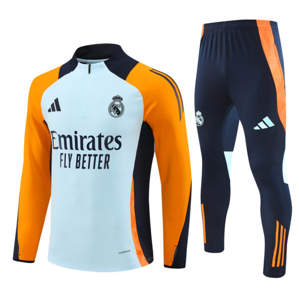 24-25 Real Madrid light blue with yellow and navy blue half zipper training tracksuit - Image 4