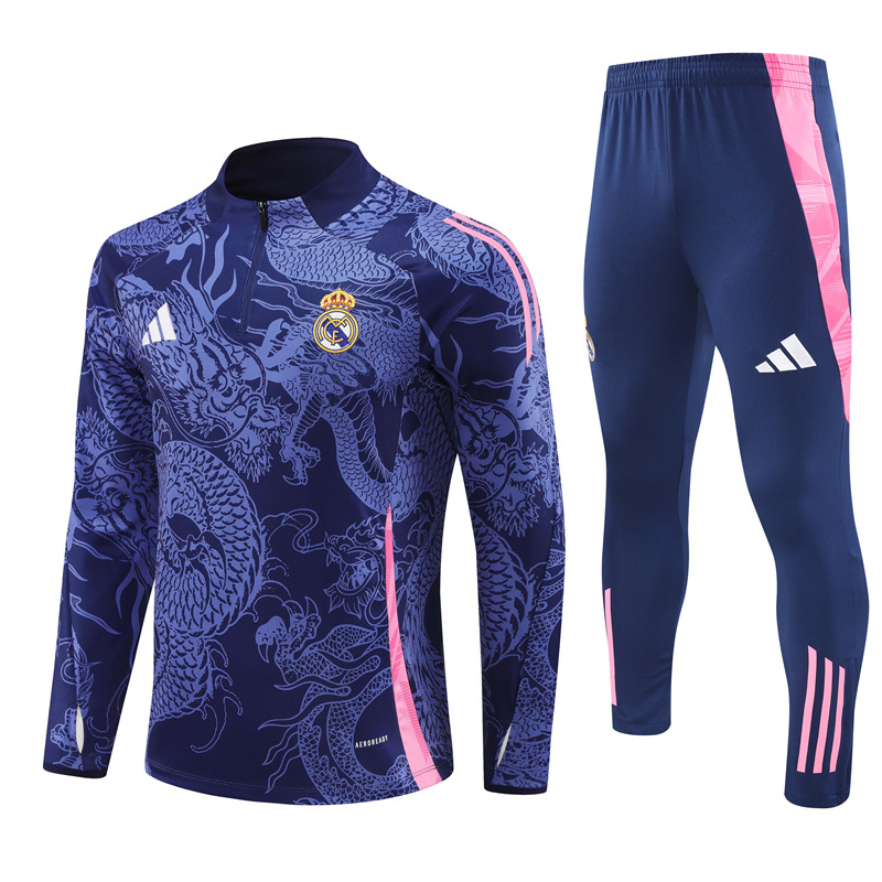 24-25 Real Madrid navy blue with dragon half zipper training tracksuit
