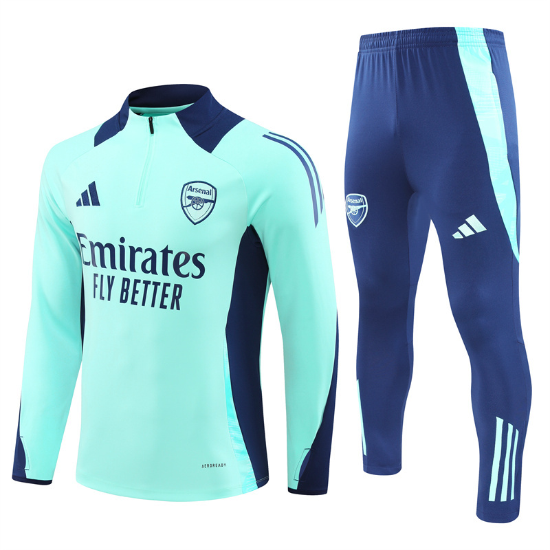 24-25 Arsenal lake blue with navy blue half zipper training tracksuit