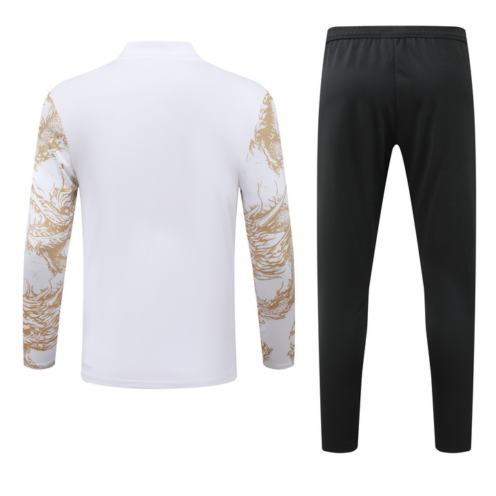24-25 Real Madrid white with gold half zipper training tracksuit