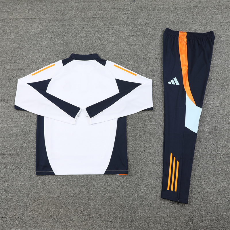 24-25 Real Madrid white with navy blue half zipper training tracksuit
