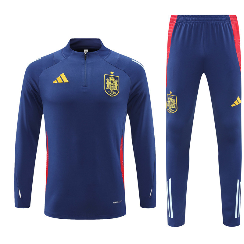 24-25 Spain navy blue with red half zipper training tracksuit