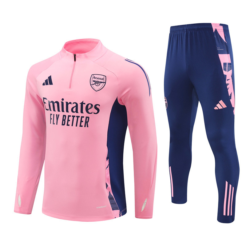 24-25 Arsenal pink with blue half zipper training tracksuit