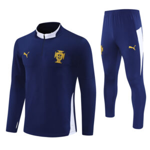 25-26 Portugal navy blue with white half zipper sweater tracksuit - Image 4