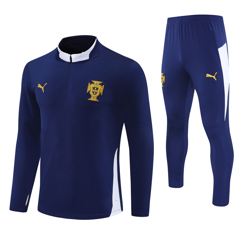 25-26 Portugal navy blue with white half zipper sweater tracksuit