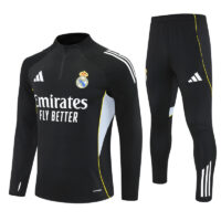 25-26 Real Madrid black with white stripe half zipper sweater tracksuit