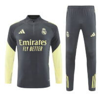 25-26 Real Madrid dark gray with green half zipper sweater tracksuit