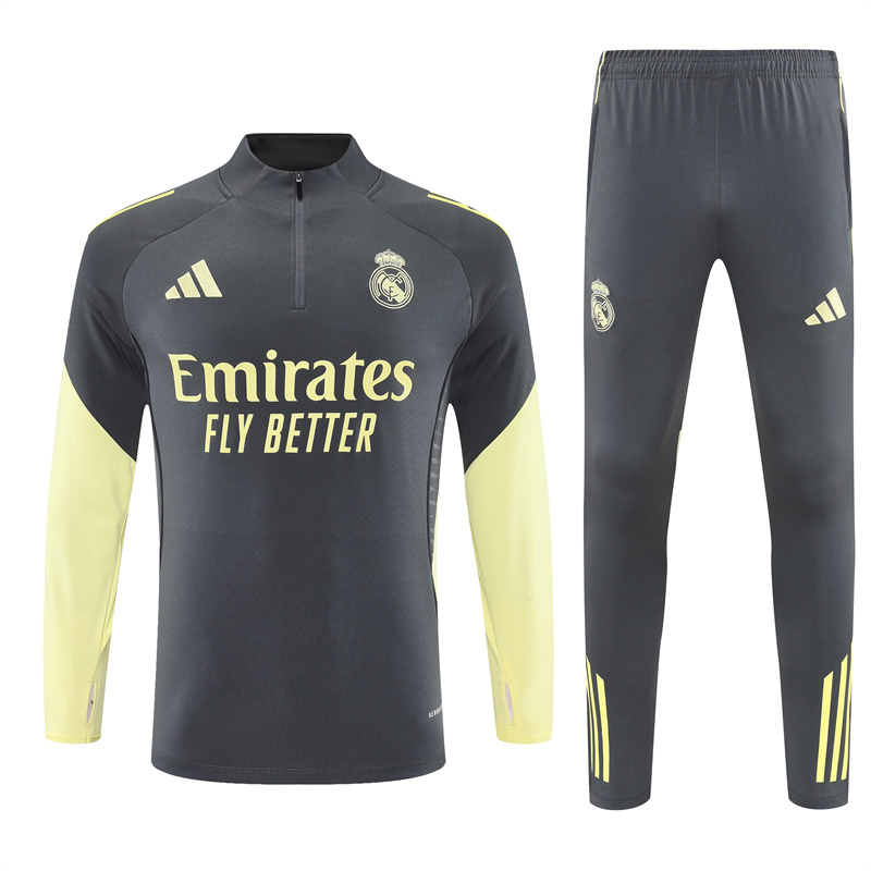 25-26 Real Madrid dark gray with green half zipper sweater tracksuit