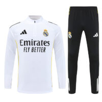 25-26 Real Madrid white with gray stripe half zipper sweater tracksuit