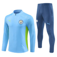 24-25 Man City light blue with green stripe half zipper training tracksuit