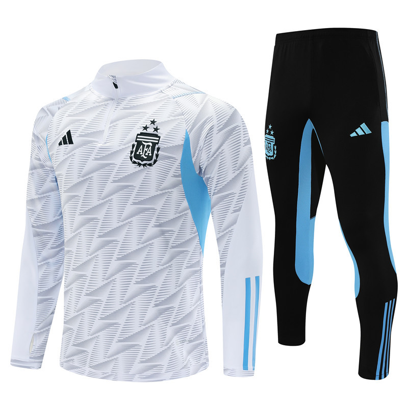 004-25 23-24 Argentina white with gray half zipper training tracksuit