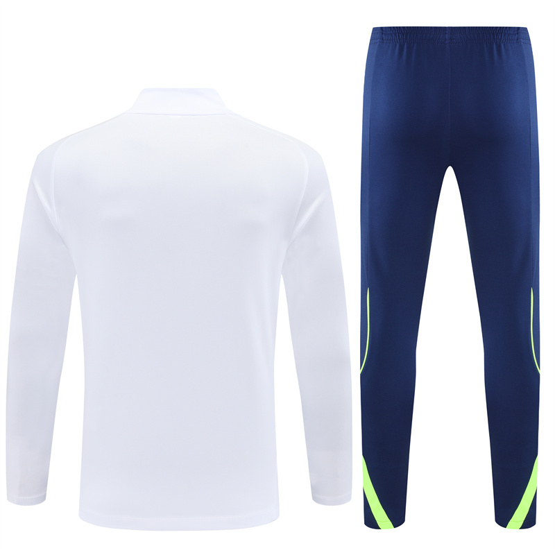 25-26 Real Madrid white with green stripe half zipper sweater tracksuit