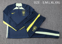 004-252 B645# 23-24 Brazil navy blue with green half zipper training tracksuit