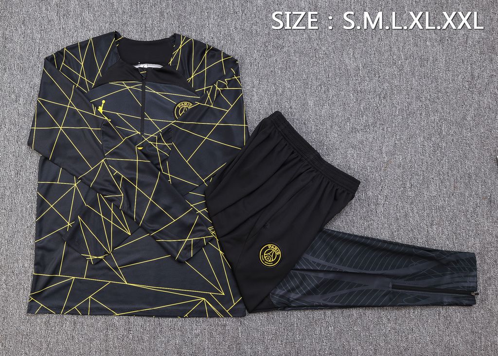 B721# 23-24 PS G Jrdan black with yellow half zipper sweater tracksuit